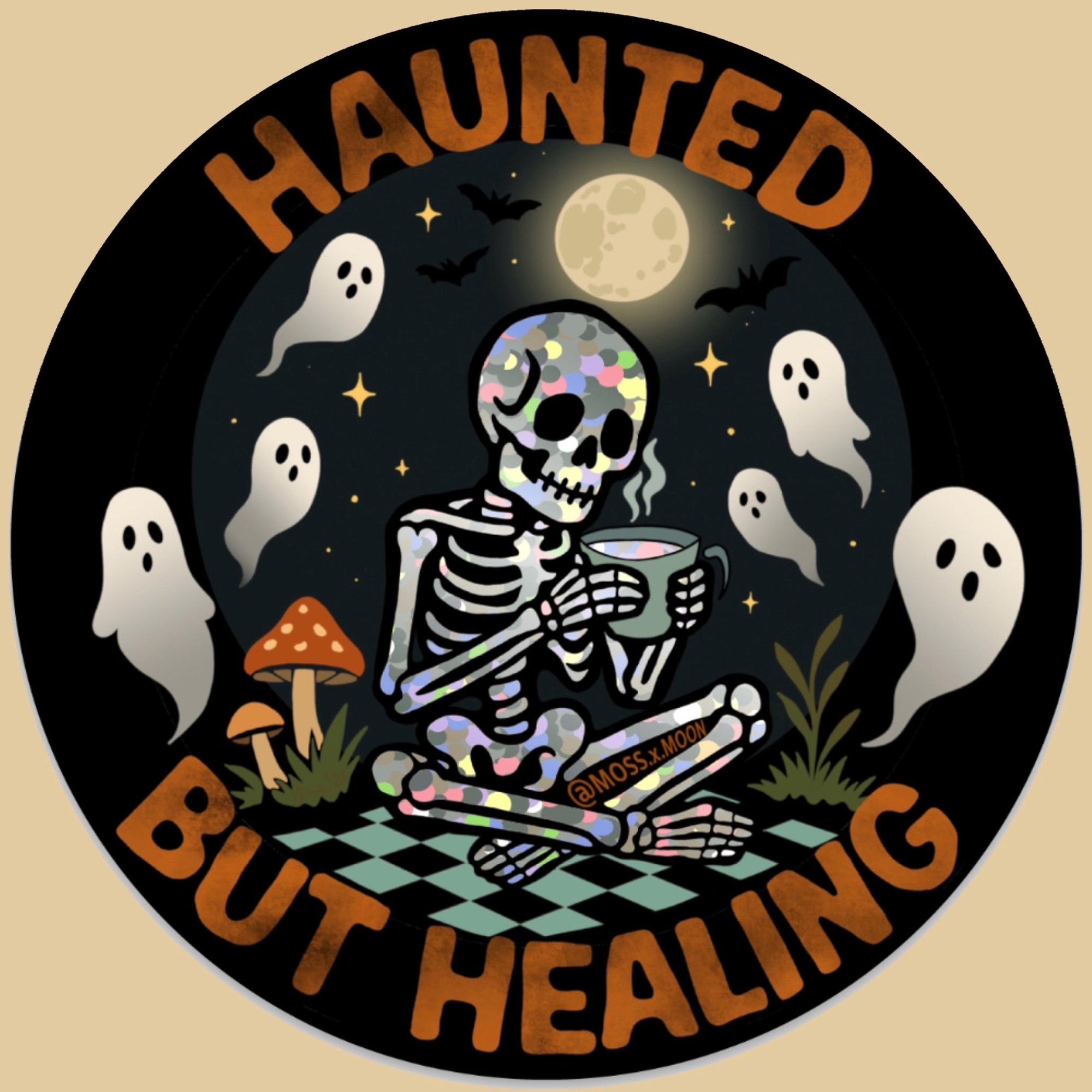 Haunted but Healing Sticker – 3" Vinyl, Waterproof & Dishwasher Safe